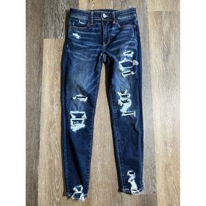 American Eagle Skinny Jeans Womens 2 Dark Wash Excellent Distressed Ripped 0432